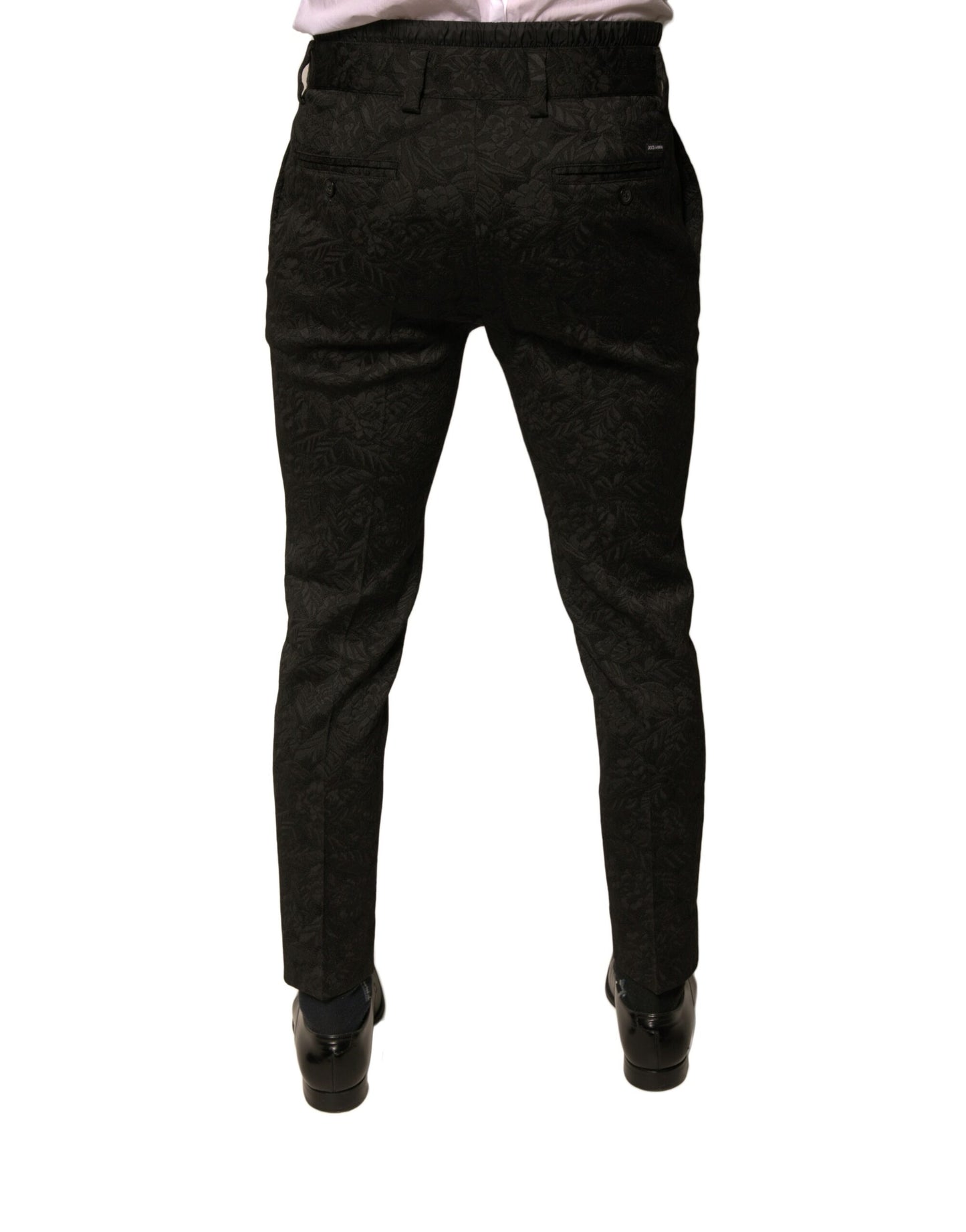 Pantalones de vestir ajustados de poliéster con brocado negro para hombre