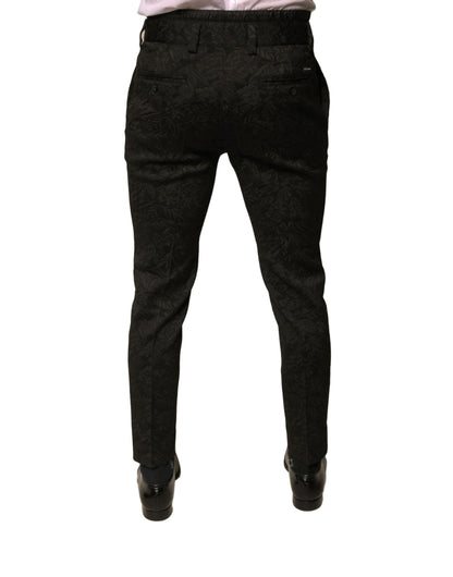 Pantalones de vestir ajustados de poliéster con brocado negro para hombre