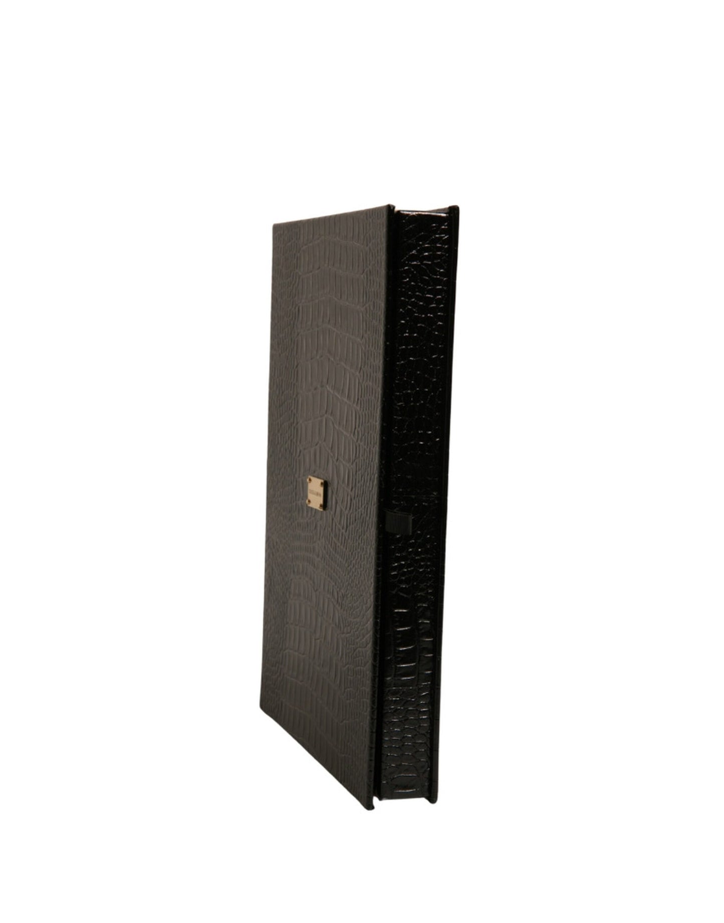 Elegante estuche para catálogo con placa de logotipo de cuero negro