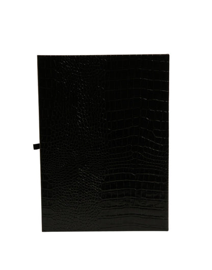 Elegante estuche para catálogo con placa de logotipo de cuero negro