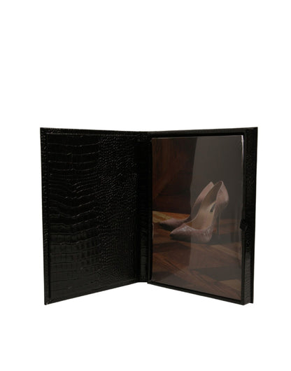 Elegante estuche para catálogo con placa de logotipo de cuero negro