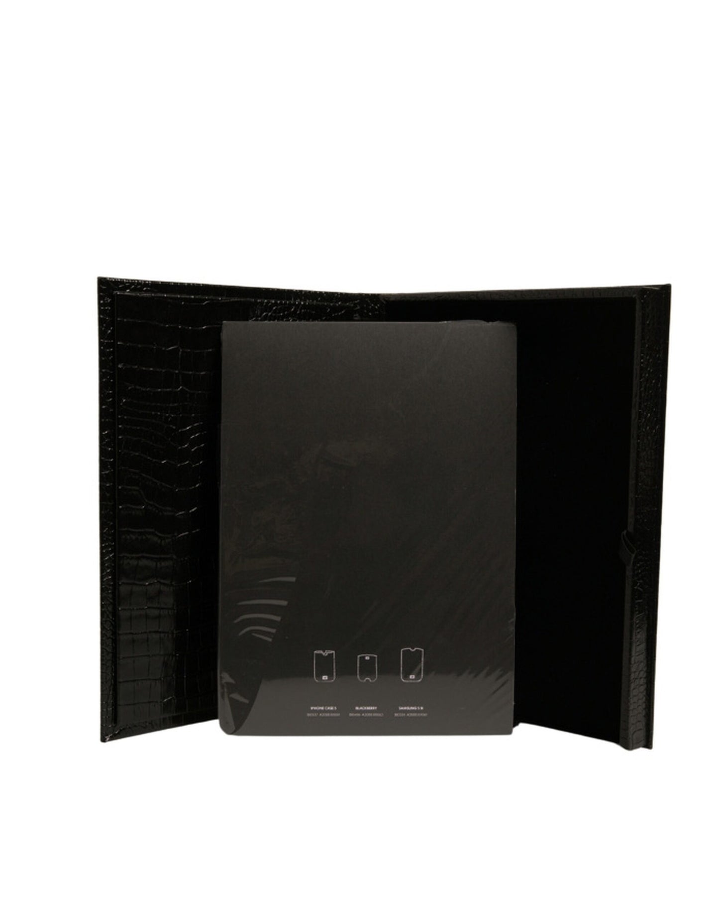 Elegante estuche para catálogo con placa de logotipo de cuero negro