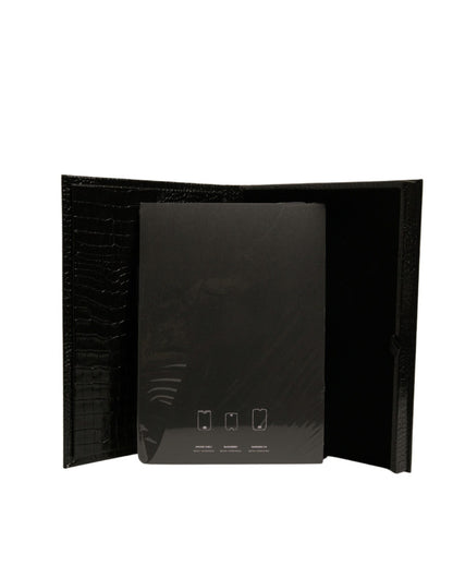Elegante estuche para catálogo con placa de logotipo de cuero negro