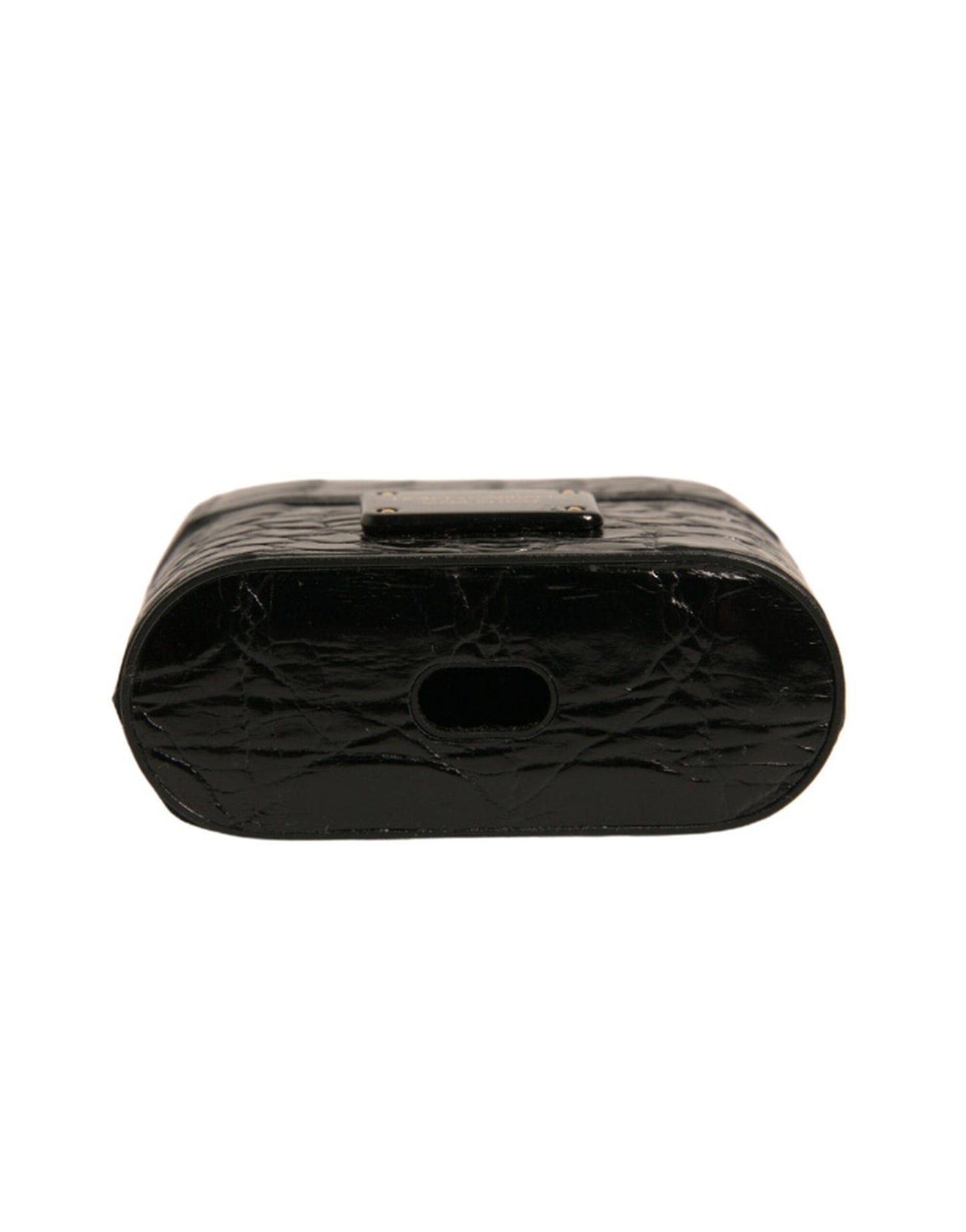Estuche para AirPods con placa metálica de cuero negro y logotipo