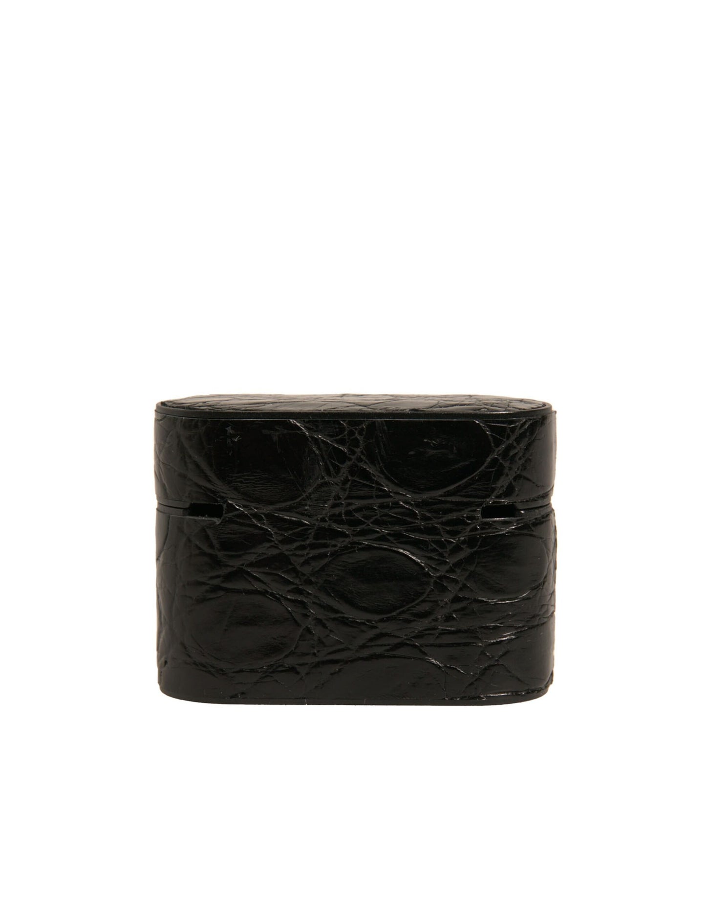 Estuche para AirPods con placa metálica de cuero negro y logotipo