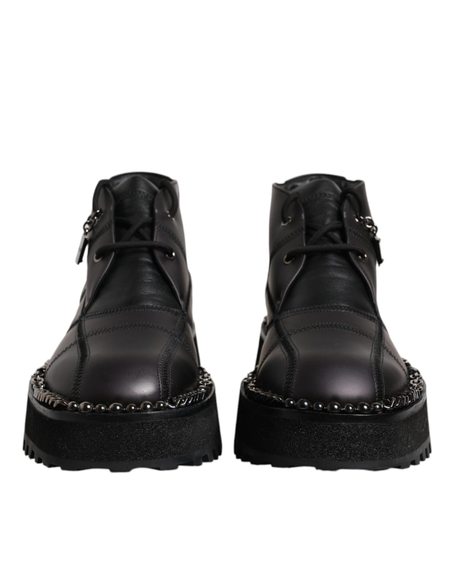 Botines de cuero negro con cordones