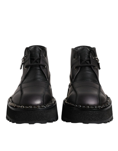 Botines de cuero negro con cordones