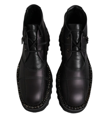 Botines de cuero negro con cordones