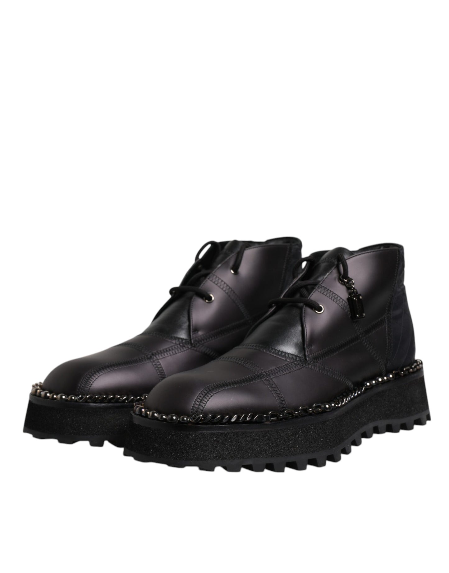Botines de cuero negro con cordones