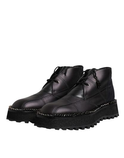 Botines de cuero negro con cordones