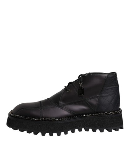 Botines de cuero negro con cordones