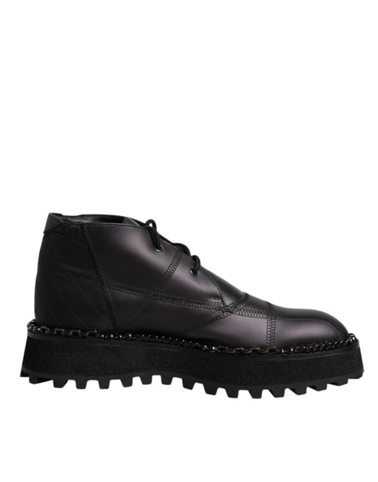 Botines de cuero negro con cordones