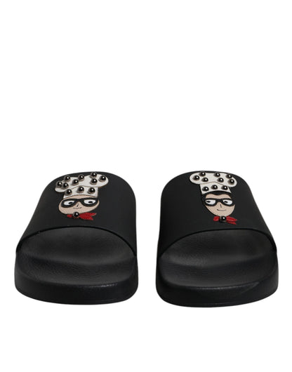 Sandalias de cuero negro tipo chanclas, zapatos de playa