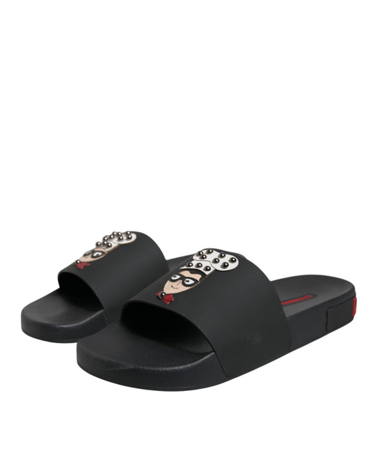Sandalias de cuero negro tipo chanclas, zapatos de playa