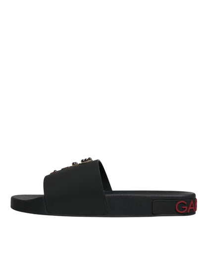 Sandalias de cuero negro tipo chanclas, zapatos de playa