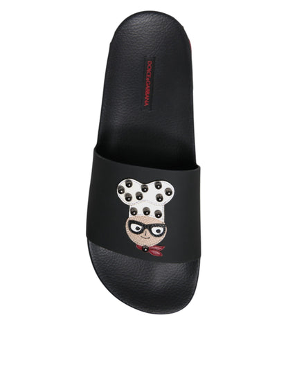 Sandalias de cuero negro tipo chanclas, zapatos de playa
