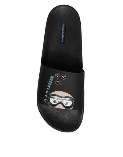 Sandalias negras de cuero para buzos, chanclas, zapatos de playa