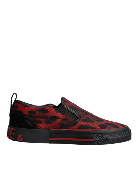 Zapatillas bajas de algodón con estampado de leopardo en rojo y negro para hombre