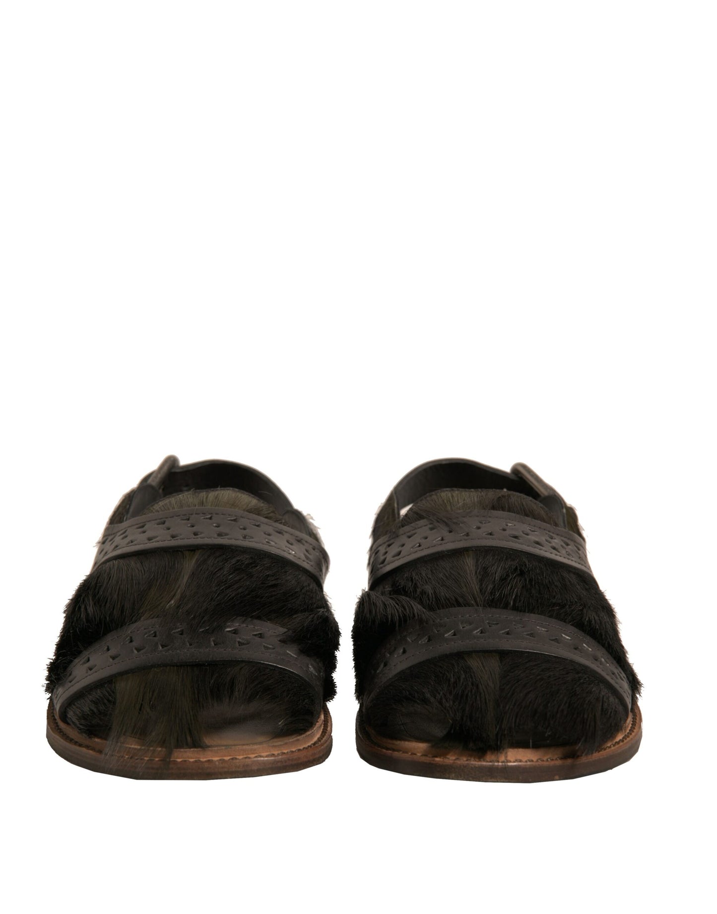 Sandalias planas de cuero con pelo de gacela verde