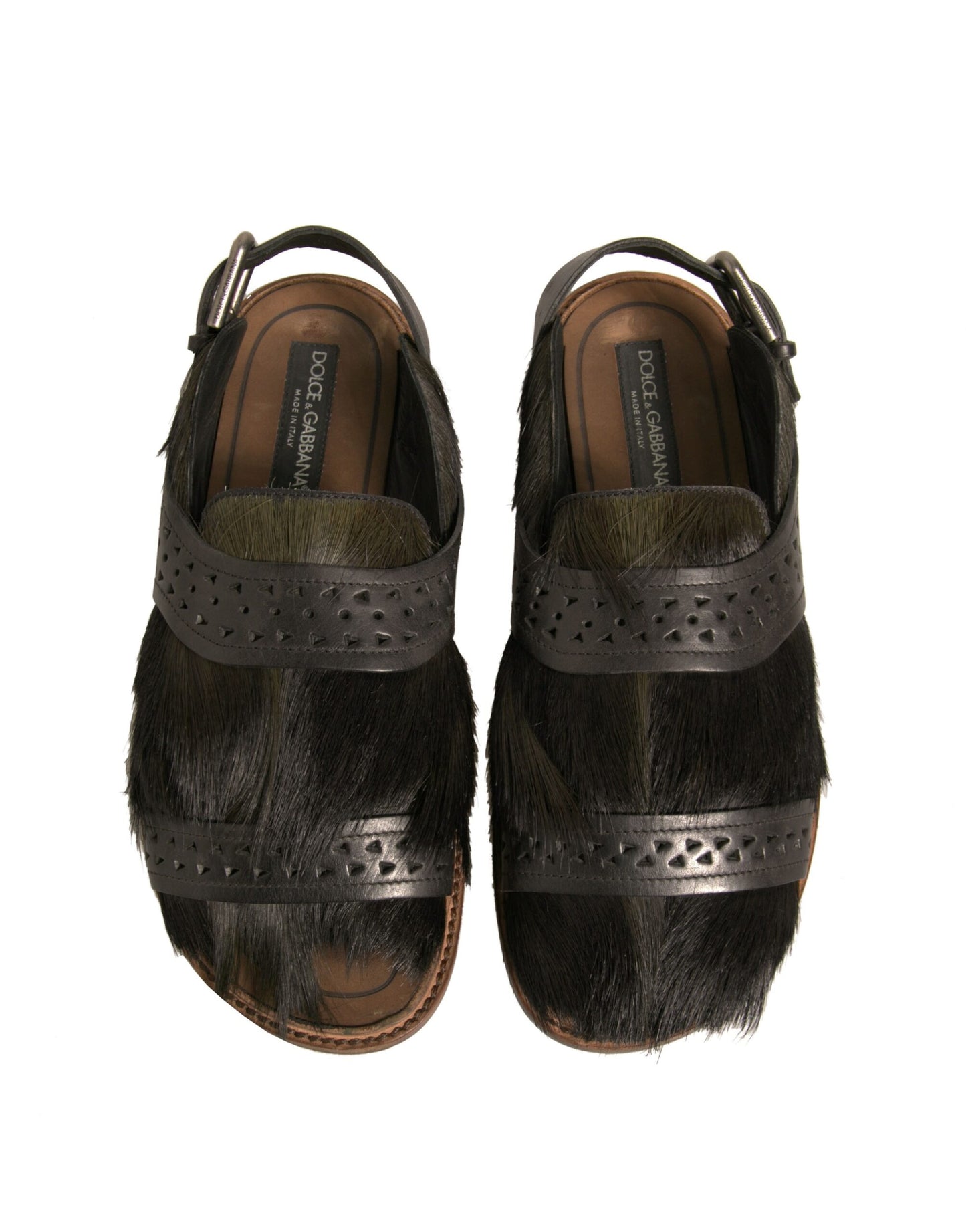 Sandalias planas de cuero con pelo de gacela verde