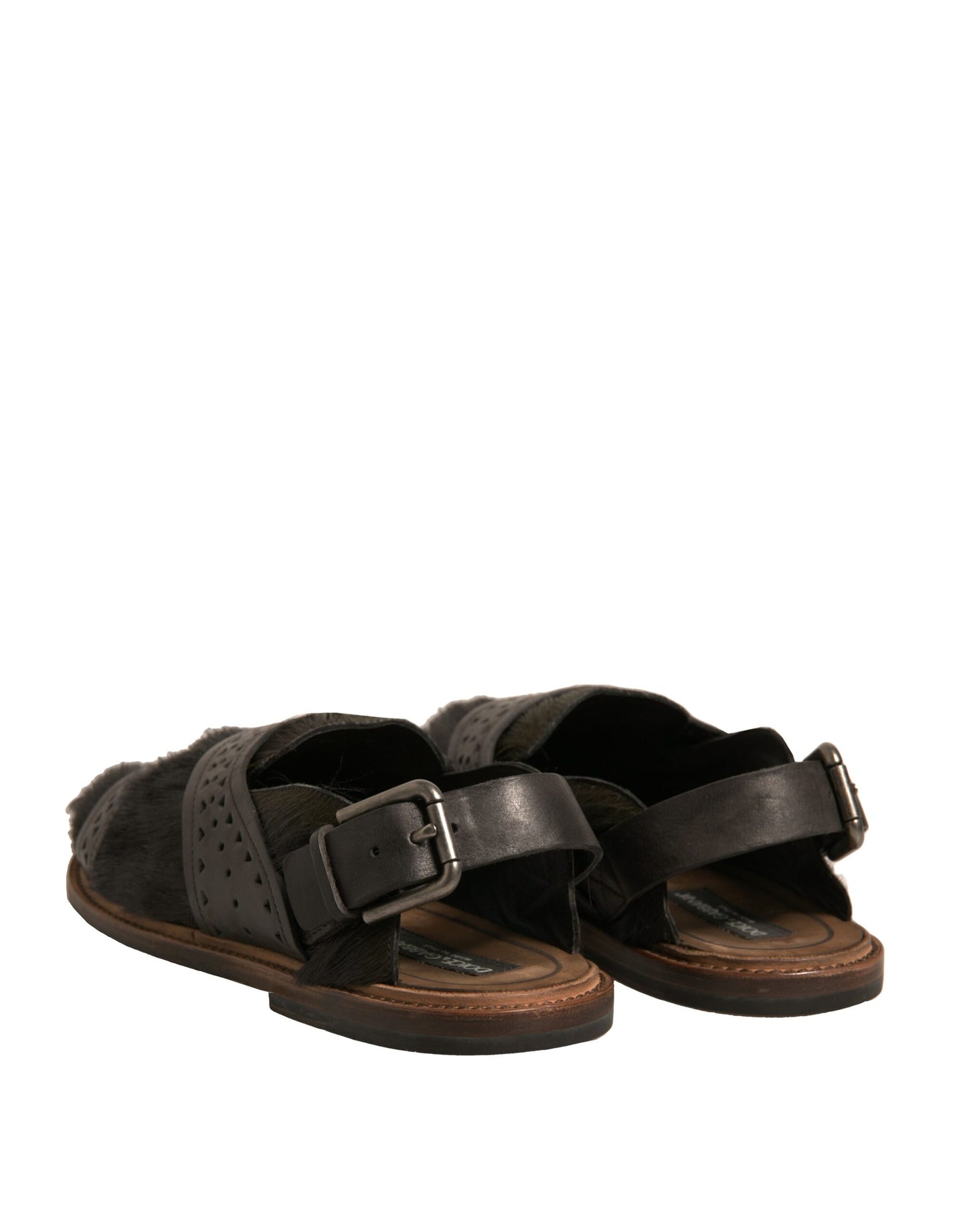 Sandalias planas de cuero con pelo de gacela verde