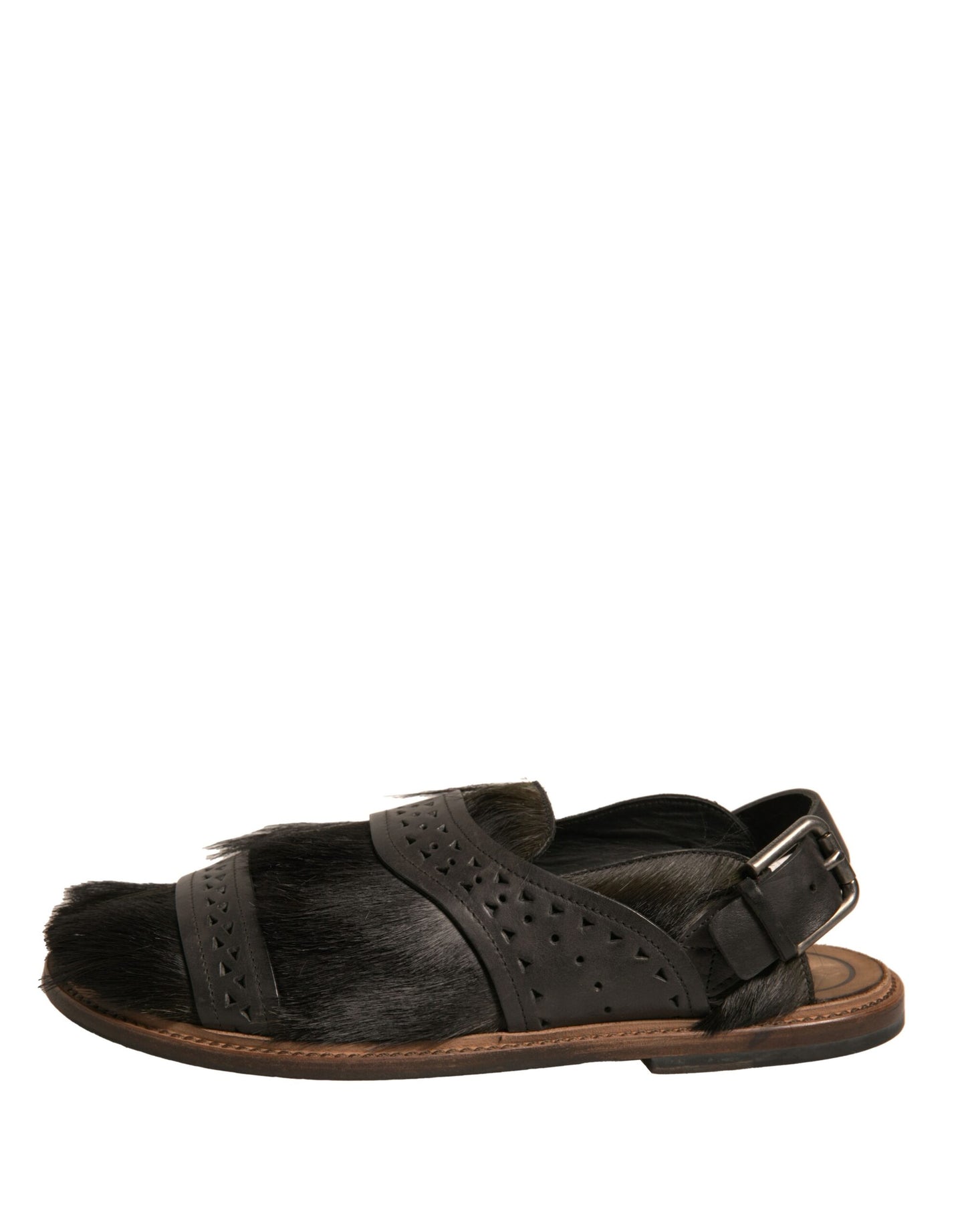 Sandalias planas de cuero con pelo de gacela verde