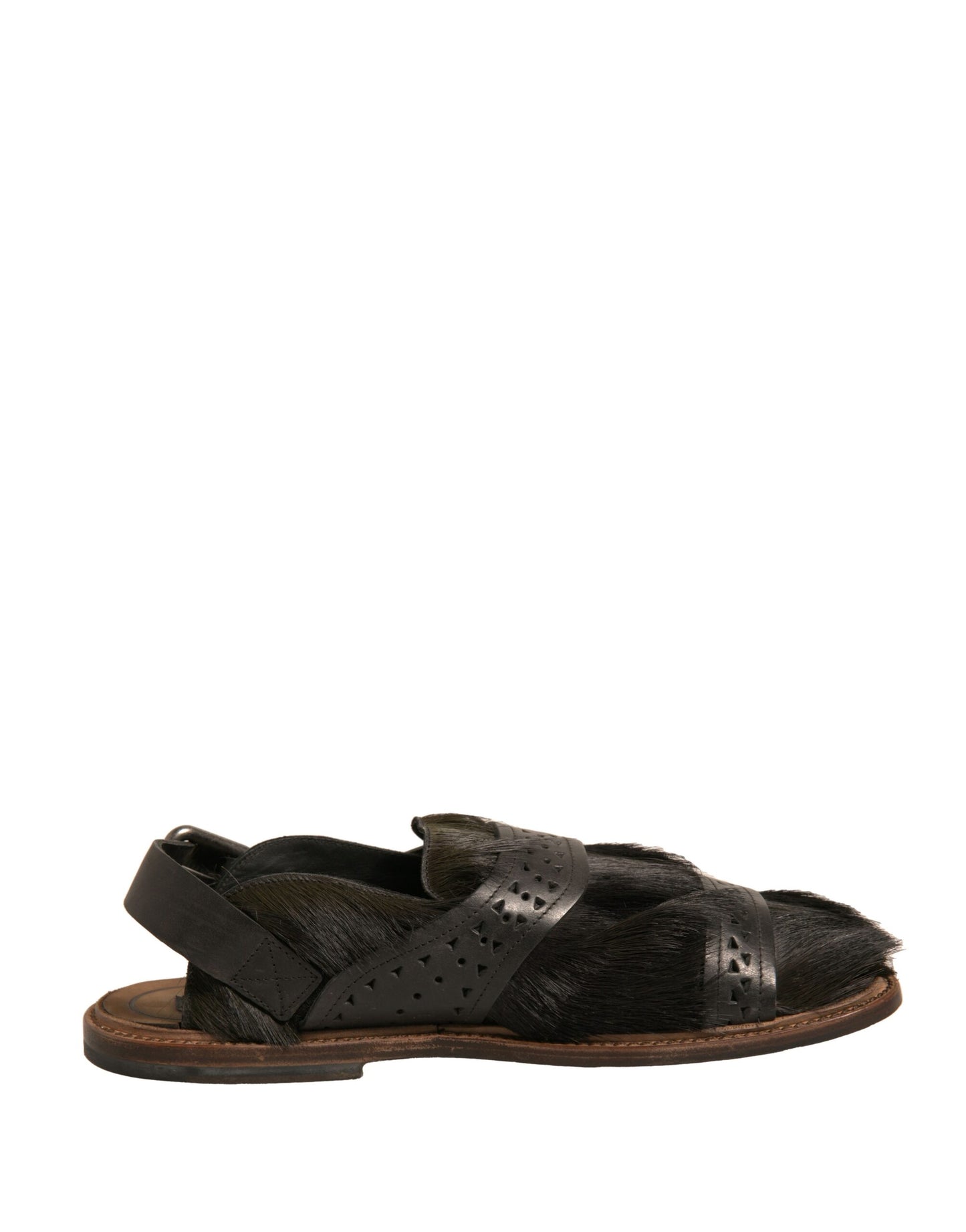 Sandalias planas de cuero con pelo de gacela verde