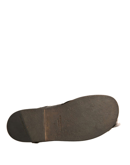 Sandalias planas de cuero con pelo de gacela verde