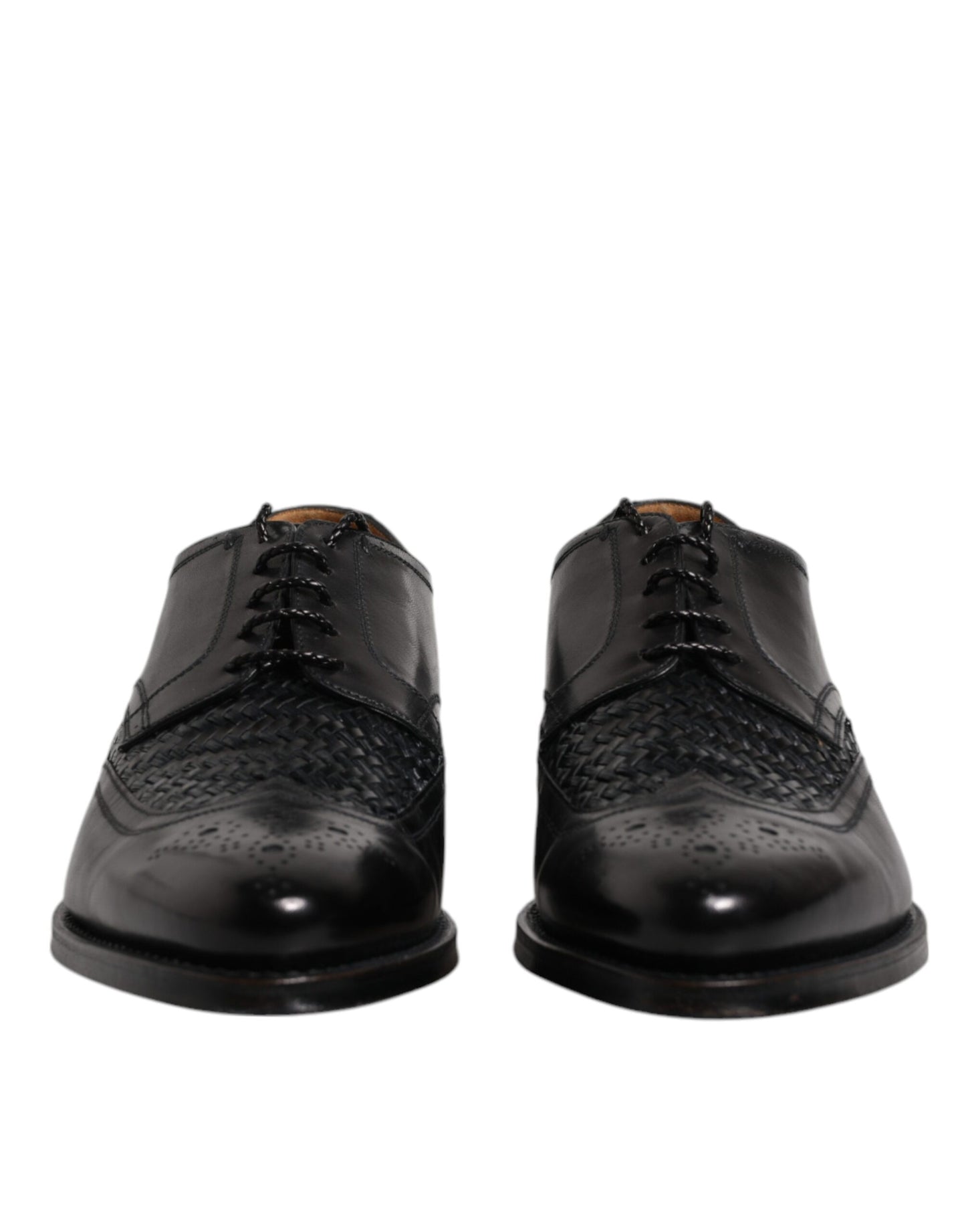 Zapatos de vestir formales Derby de cuero negro con punta de ala y cordones