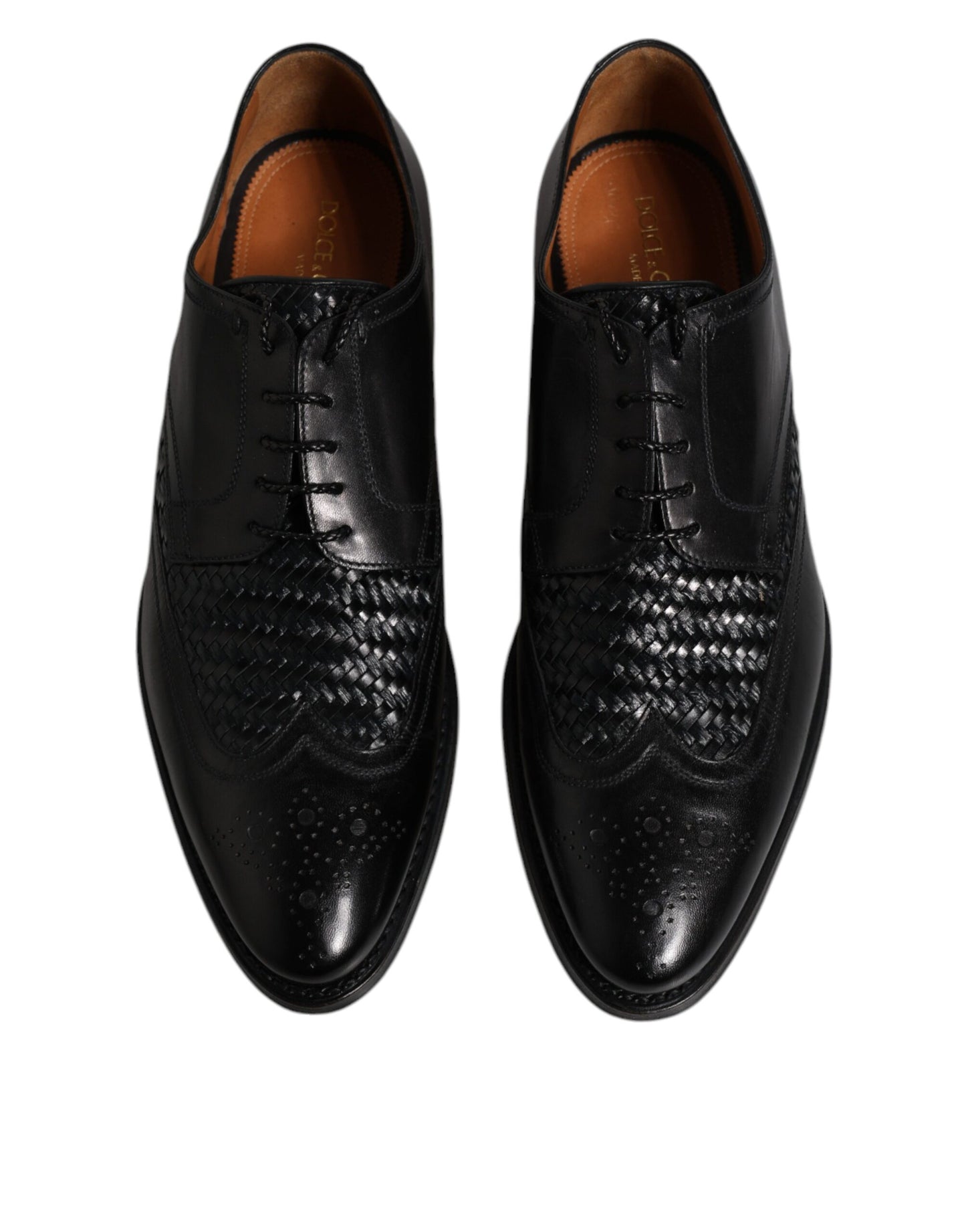 Zapatos de vestir formales Derby de cuero negro con punta de ala y cordones
