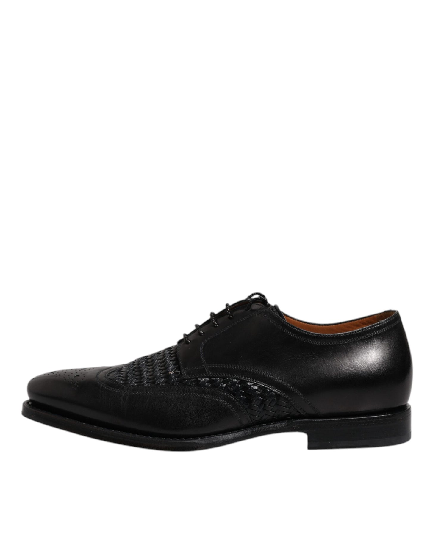 Zapatos de vestir formales Derby de cuero negro con punta de ala y cordones