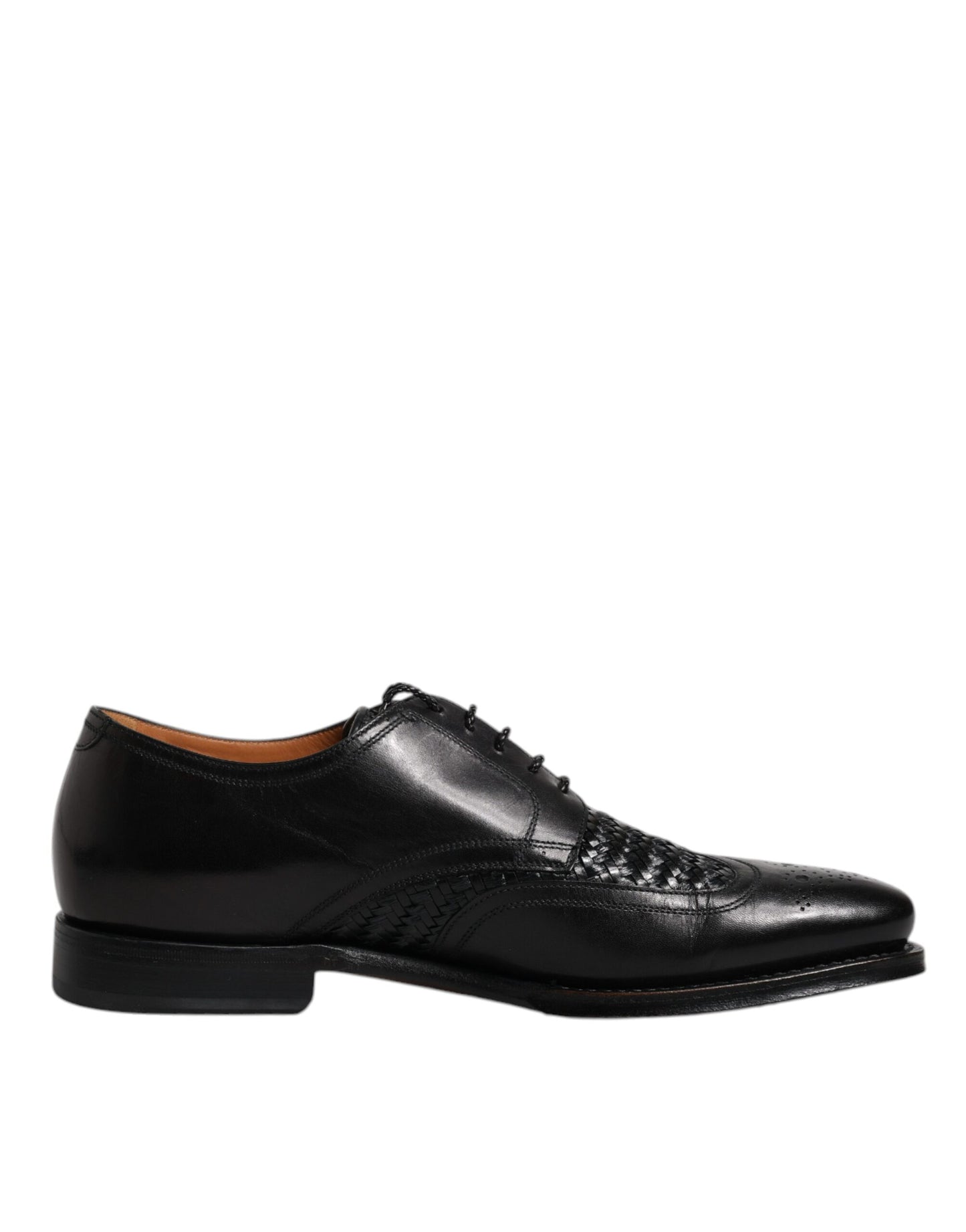 Zapatos de vestir formales Derby de cuero negro con punta de ala y cordones