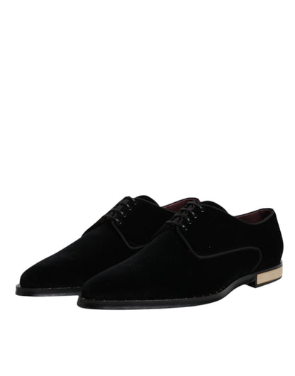 Zapatos Derby de algodón y terciopelo negro con cordones