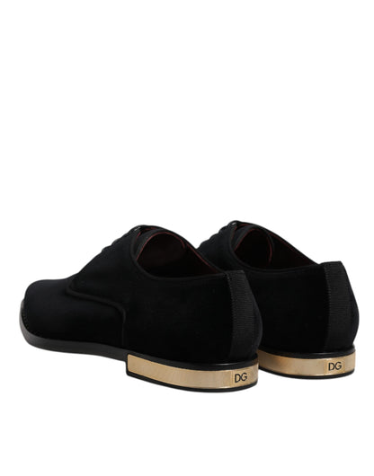 Zapatos Derby de algodón y terciopelo negro con cordones