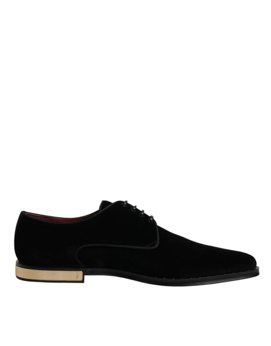 Zapatos Derby de algodón y terciopelo negro con cordones
