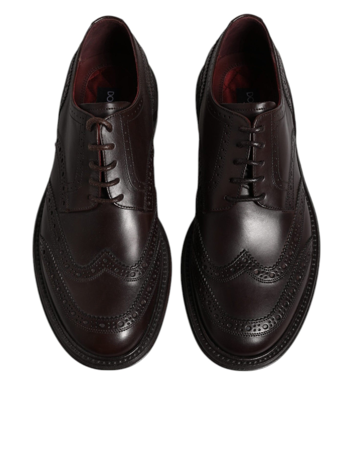 Zapatos de vestir formales Derby de cuero marrón con punta de ala y cordones