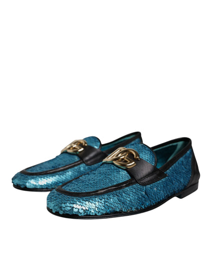 Mocasines con lentejuelas azules, zapatos de vestir formales