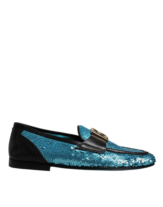 Mocasines con lentejuelas azules, zapatos de vestir formales