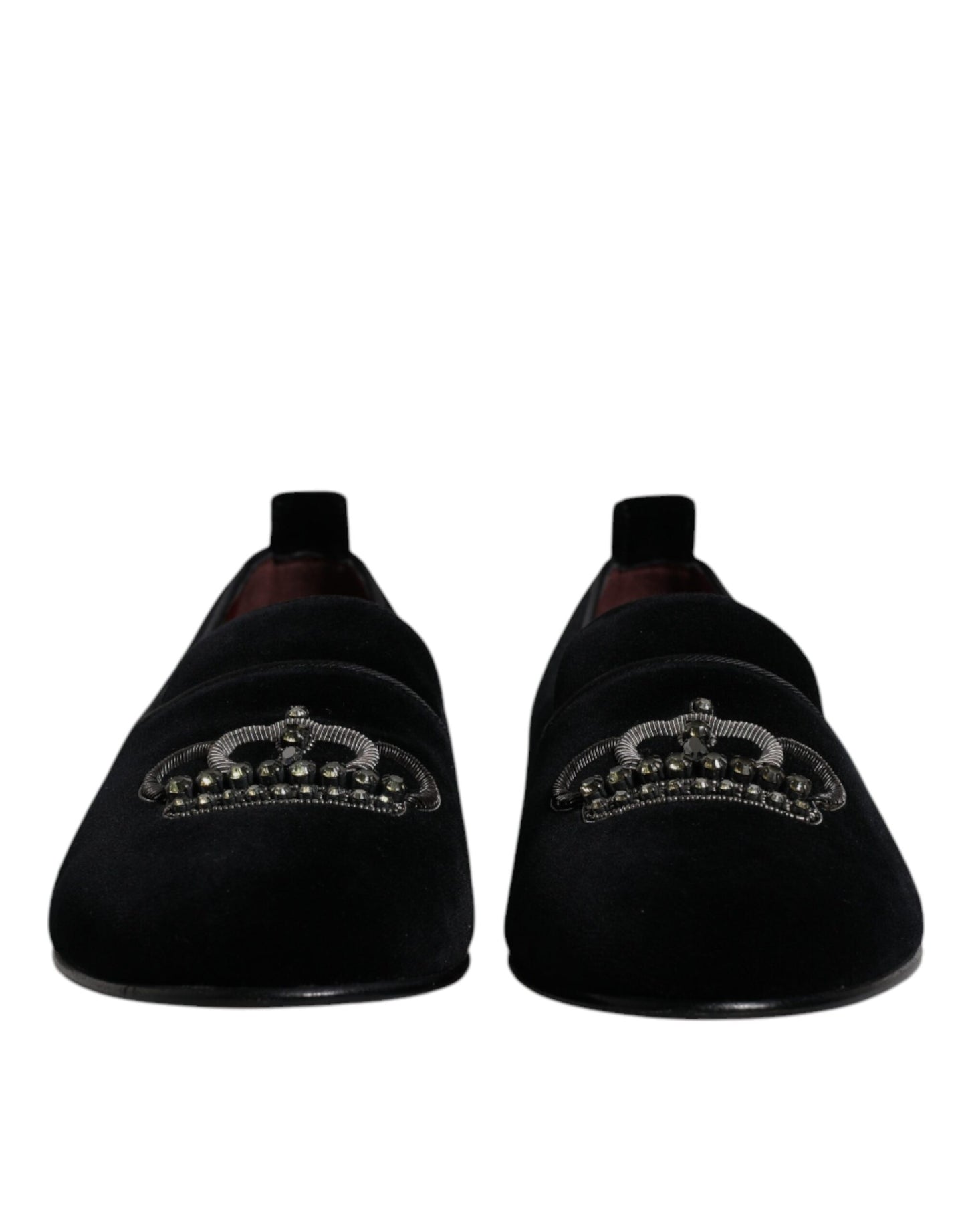 Mocasines de terciopelo negro con corona de cristal y zapatos de vestir formales