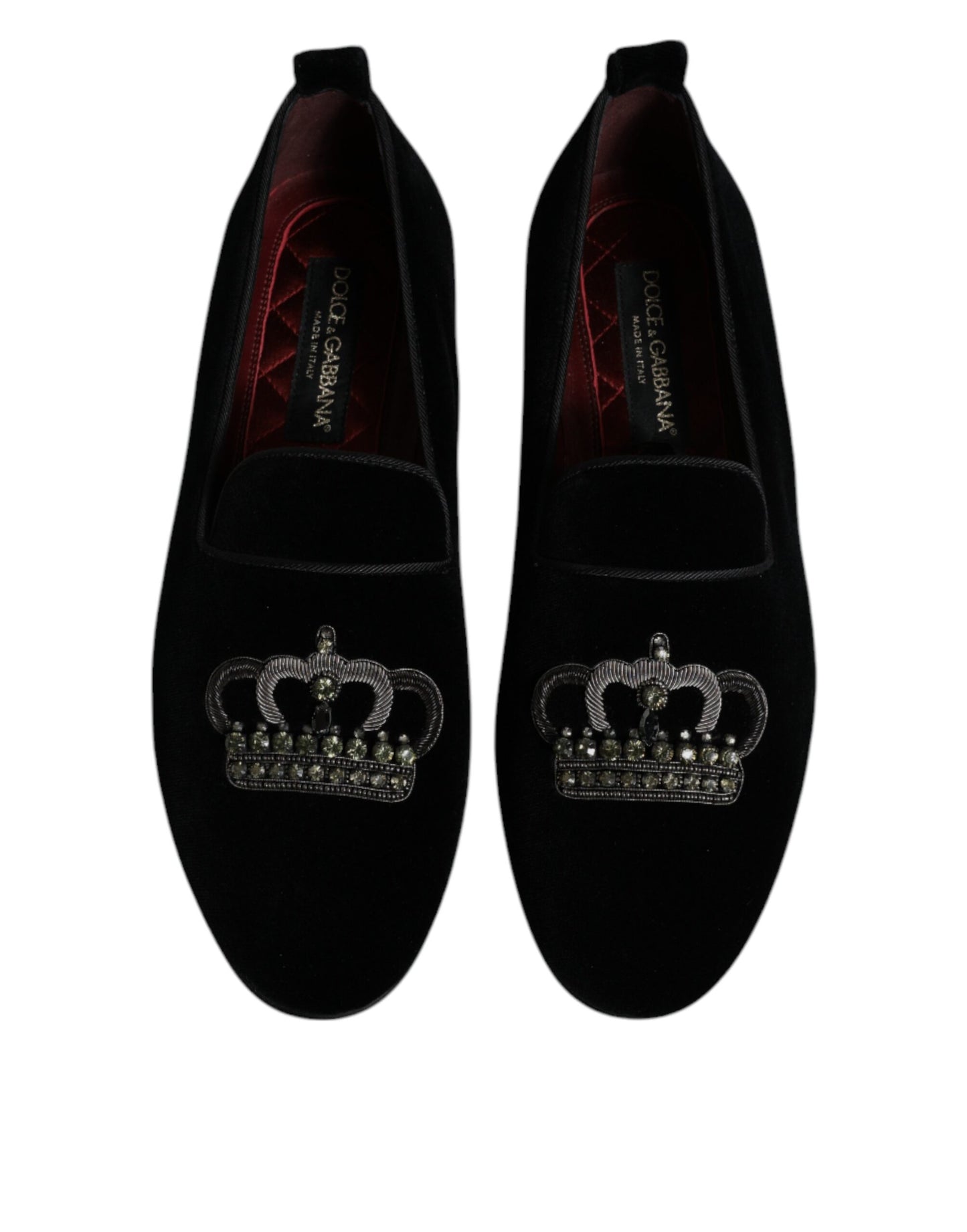 Mocasines de terciopelo negro con corona de cristal y zapatos de vestir formales