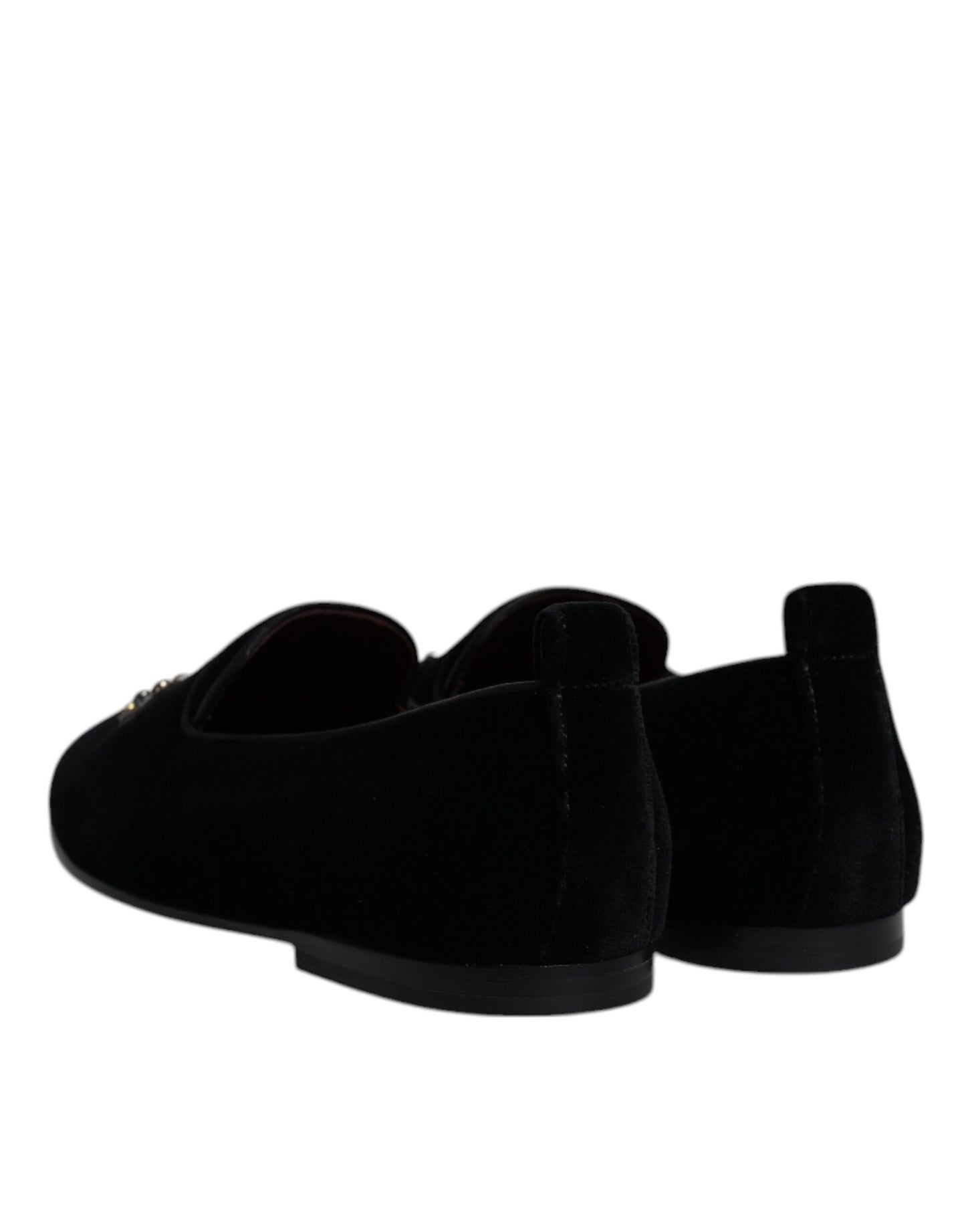 Mocasines de terciopelo negro con corona de cristal y zapatos de vestir formales