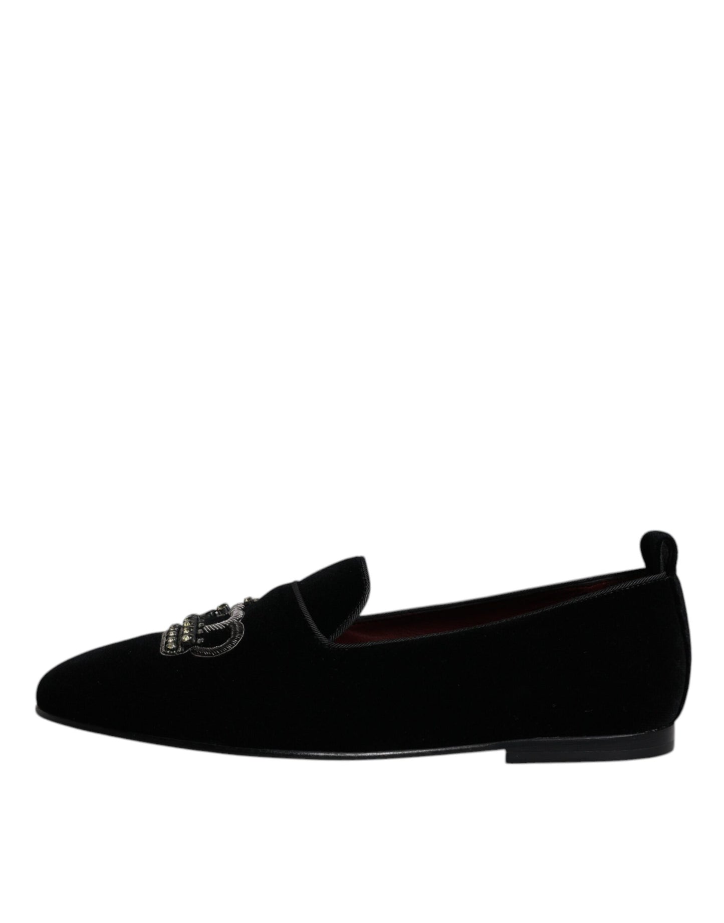 Mocasines de terciopelo negro con corona de cristal y zapatos de vestir formales