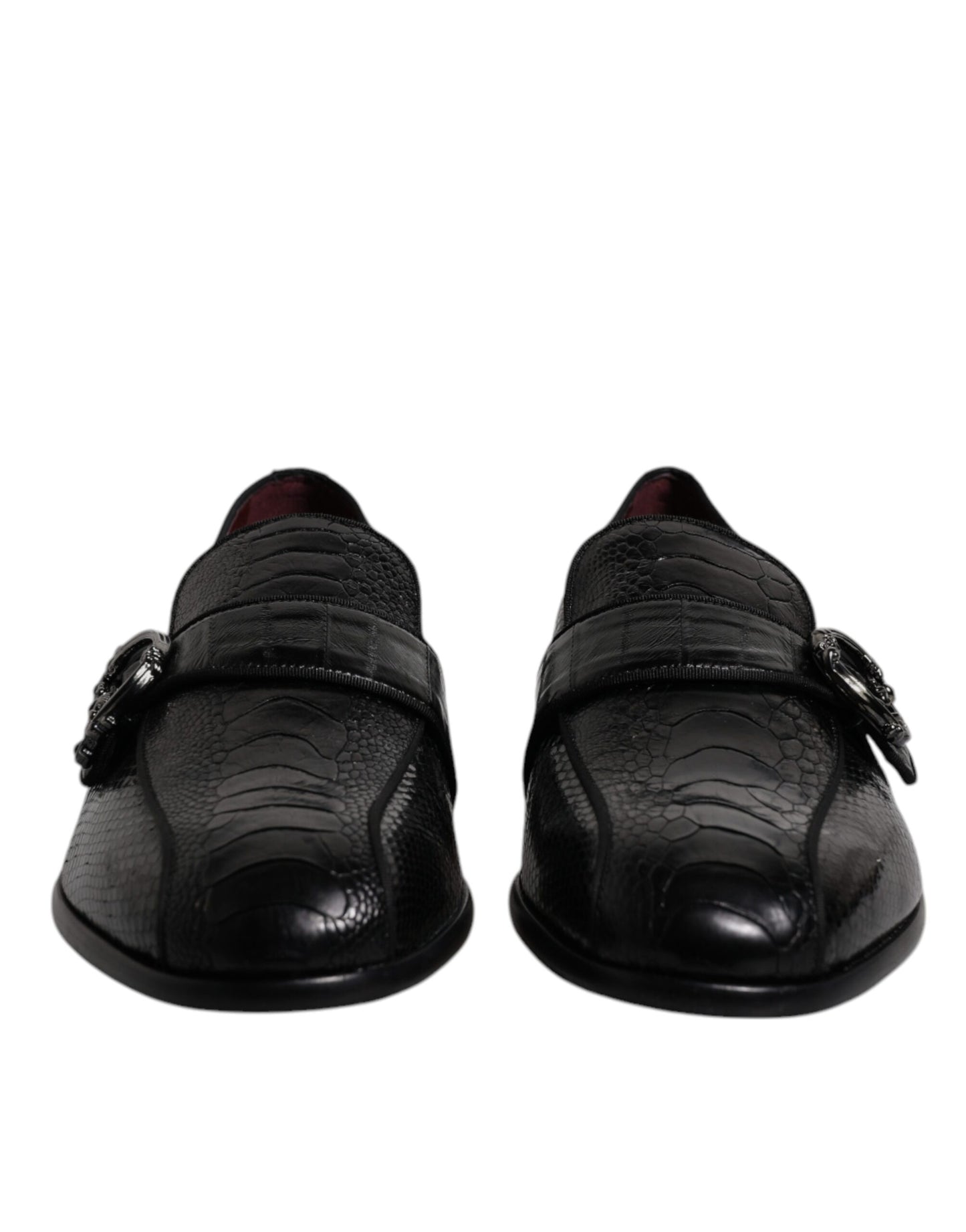 Mocasines de piel exótica negra con logotipo DG, zapatos de vestir formales