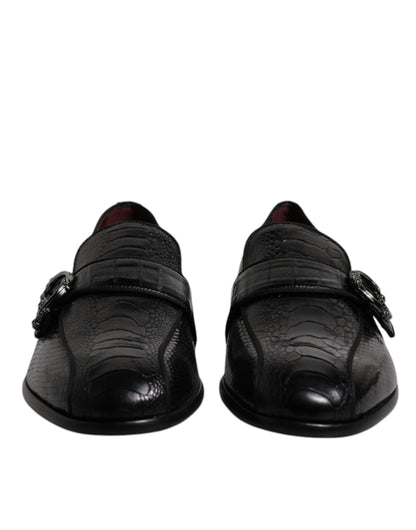 Mocasines de piel exótica negra con logotipo DG, zapatos de vestir formales