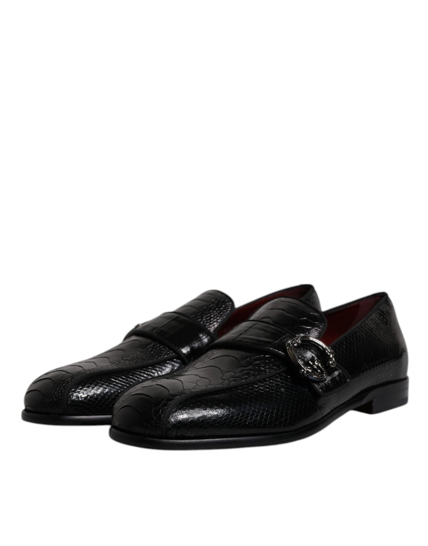 Mocasines de piel exótica negra con logotipo DG, zapatos de vestir formales