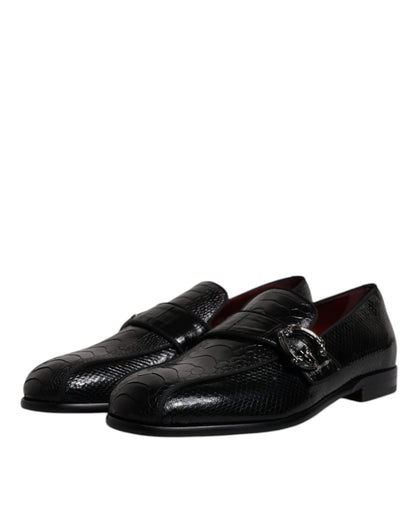 Mocasines de piel exótica negra con logotipo DG, zapatos de vestir formales