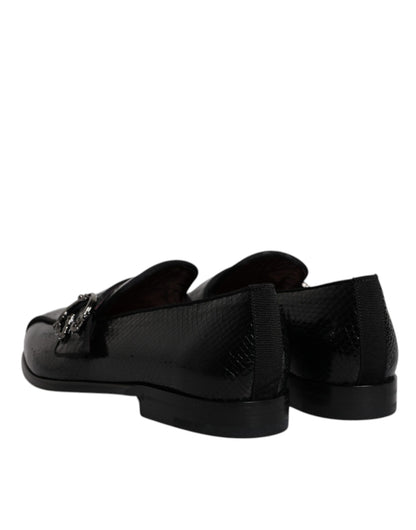 Mocasines de piel exótica negra con logotipo DG, zapatos de vestir formales