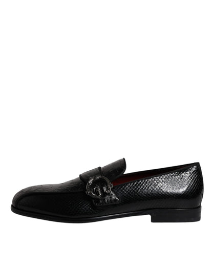 Mocasines de piel exótica negra con logotipo DG, zapatos de vestir formales