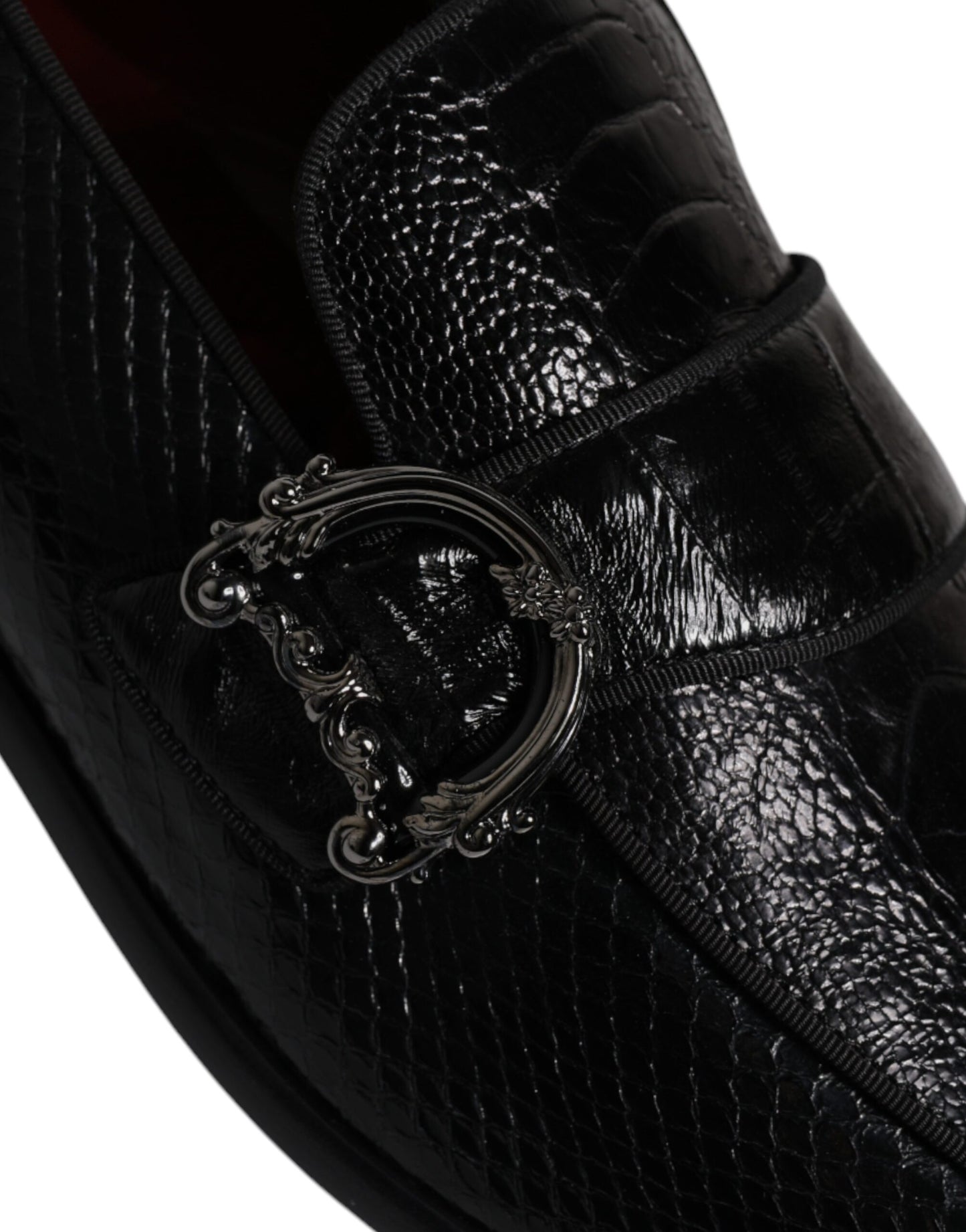 Mocasines de piel exótica negra con logotipo DG, zapatos de vestir formales