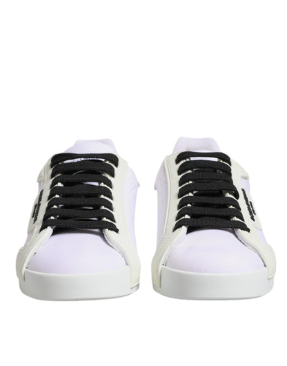 Zapatillas bajas de piel y nailon blancas